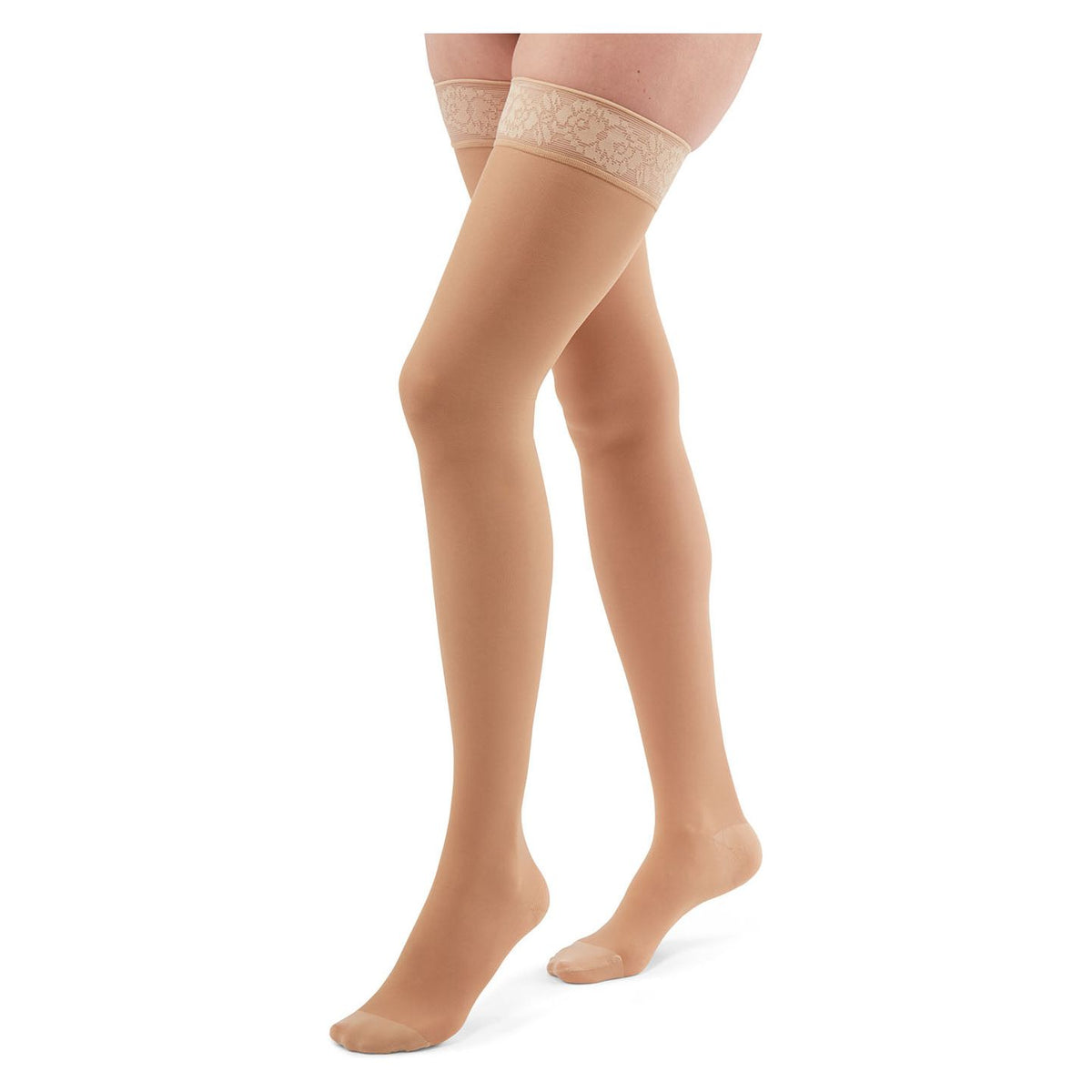 duomed transparent 15-20 mmHg thigh lace topband closed toe petite